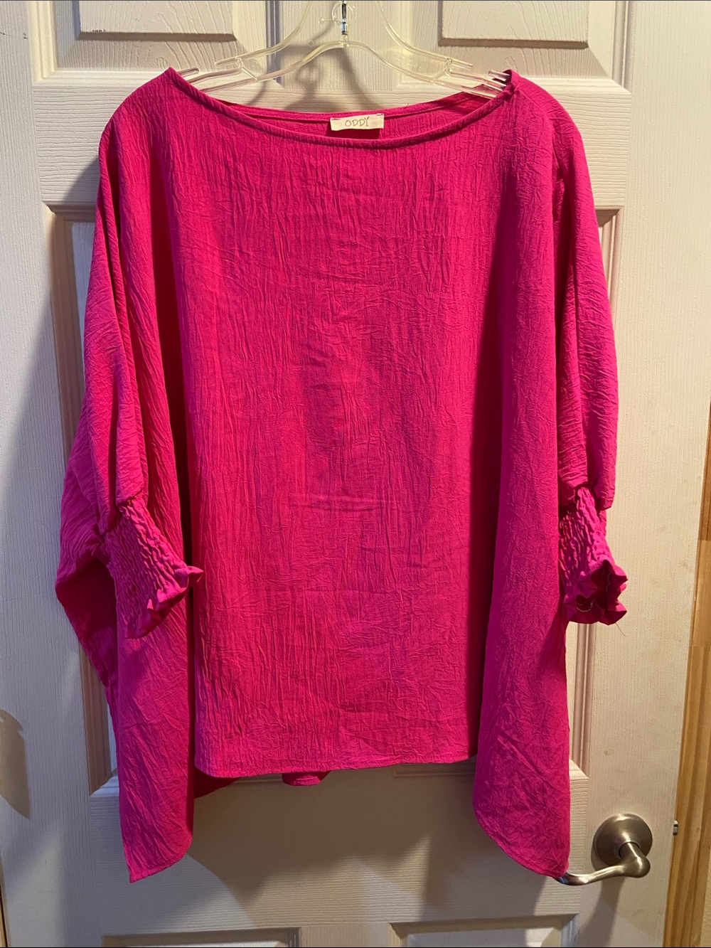 ODDY Bright Fuchsia Boatneck Blouse with Smocked Sleeves